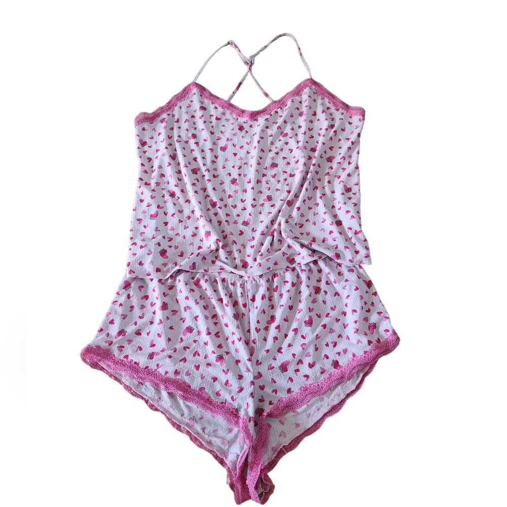 Secret Treasures Pink Heart Print Pajama Short Set XL